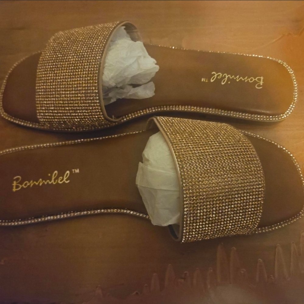 Bonnibel Gold Flat Slide Sandels size 8W